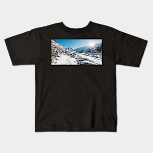 Swiss Alps - Flüelapass Mountain Pass Panorama on Sunny Winter Day Kids T-Shirt